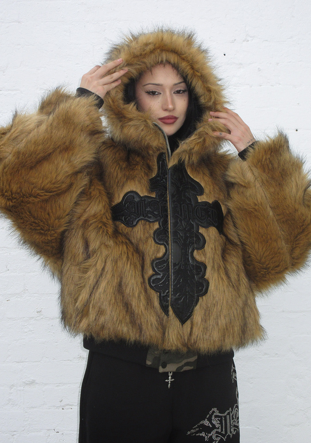 FERAL FAUX FUR REVERSIBLE BOMBER JACKET CAMO AND NATURAL
