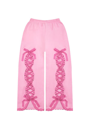 BAD ROMANCE LACE RIBBON OVERSIZED SWEATPANTS BABY PINK