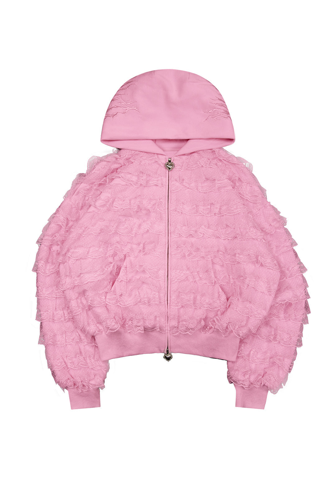 BAD ROMANCE RUFFLE ZIP HOODIE BABY PINK