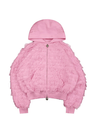 BAD ROMANCE RUFFLE ZIP HOODIE BABY PINK