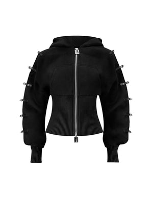 CRUSH BUCKLE FITTED WAIST ZIP HOODIE BLACK