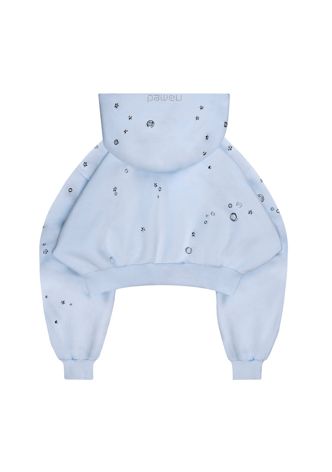 GLITCH EYELET CROP ZIP HOODIE BABY BLUE