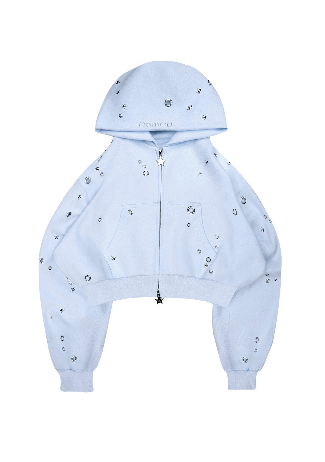 GLITCH EYELET CROP ZIP HOODIE BABY BLUE