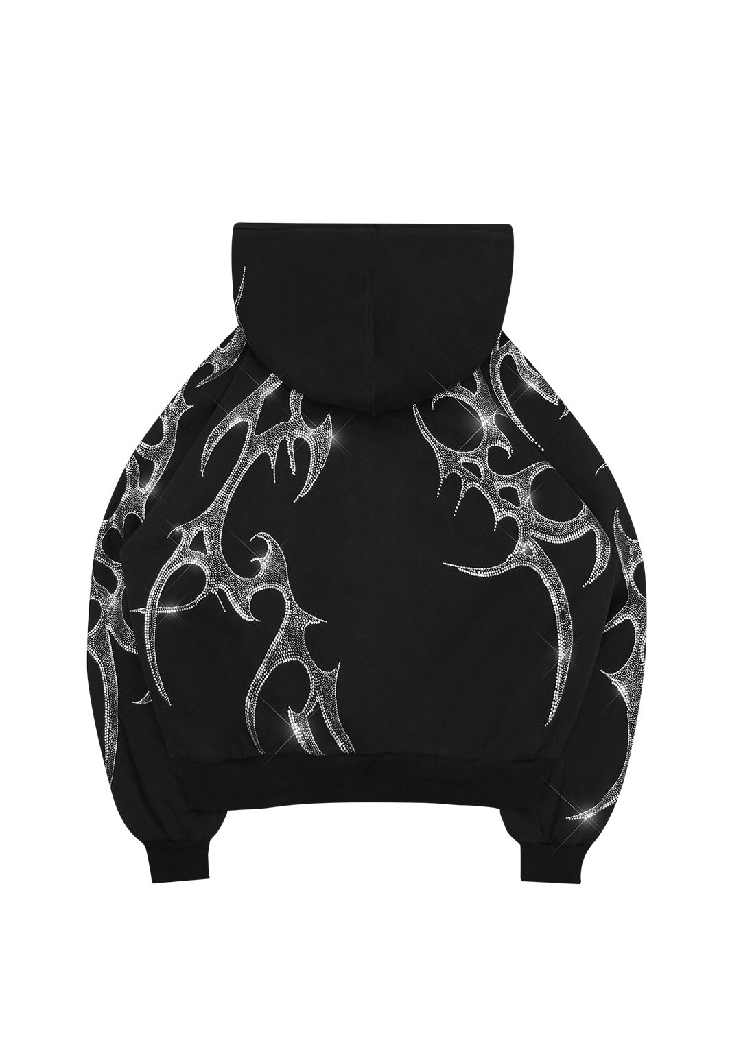 Rhinestone Damaged Zipped Hoodie ブラック RHINESTONE DAMAGED ZIPPED HOODIE – GEEK