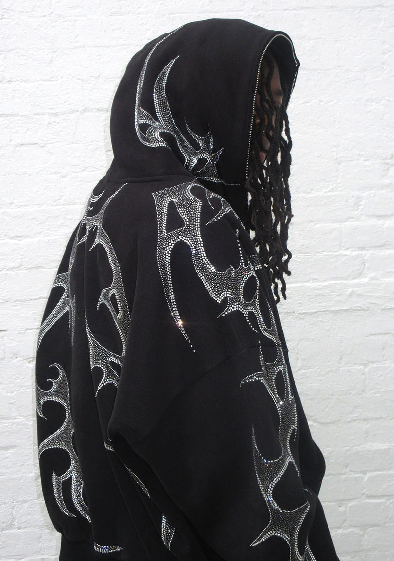 CRASH RHINESTONE ZIP HOODIE BLACK