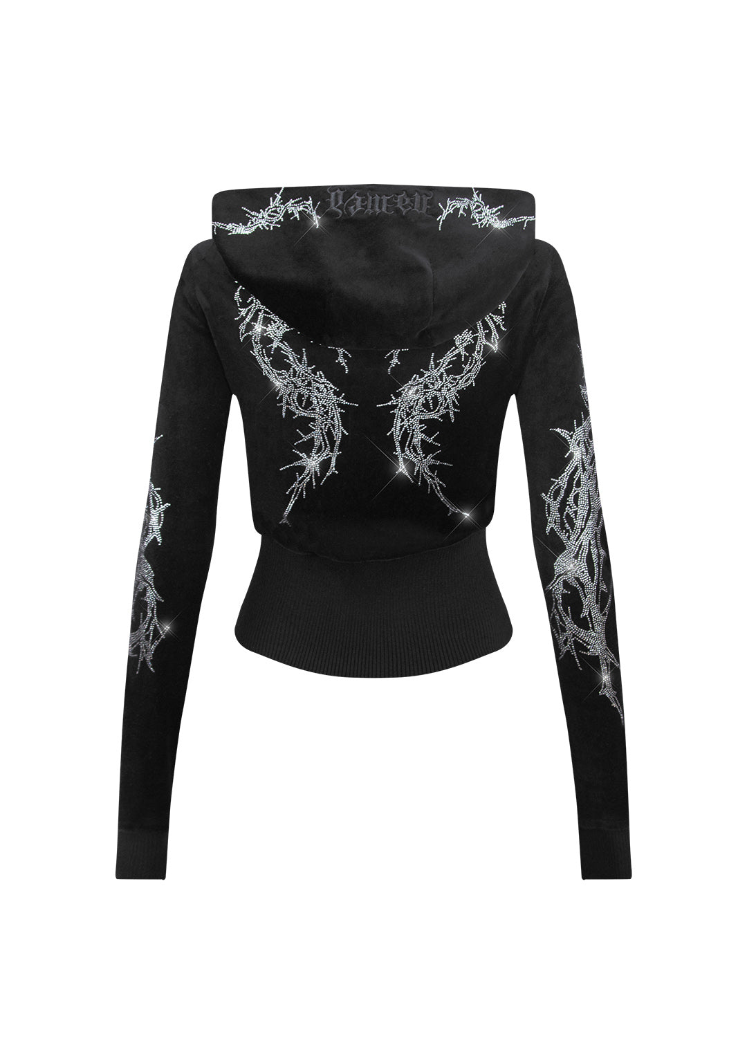 CURSE RHINESTONE VELOUR ZIP HOODIE BLACK