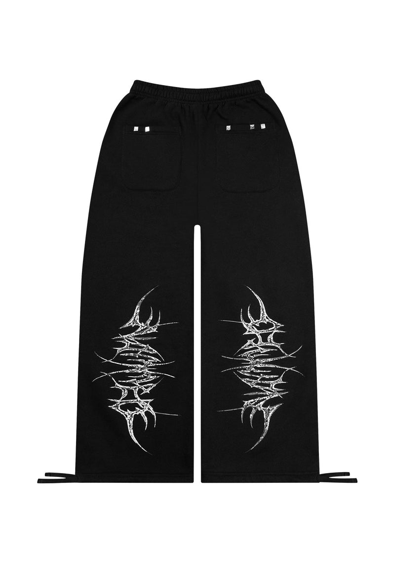 DESTROY CHROME PIERCED OVERSIZED SWEATPANTS BLACK