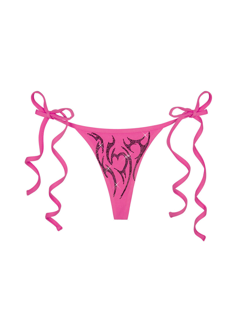 EDGE RHINESTONE THONG BIKINI BOTTOMS HOT PINK