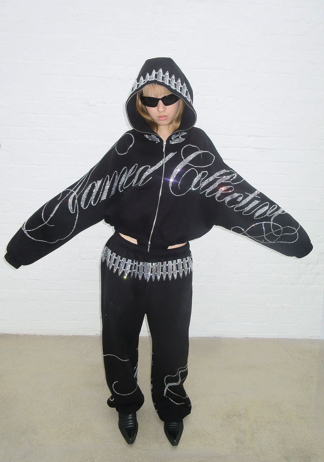 Enemy Rhinestone Crop Zip Hoodie Black – NAMED COLLECTIVE®