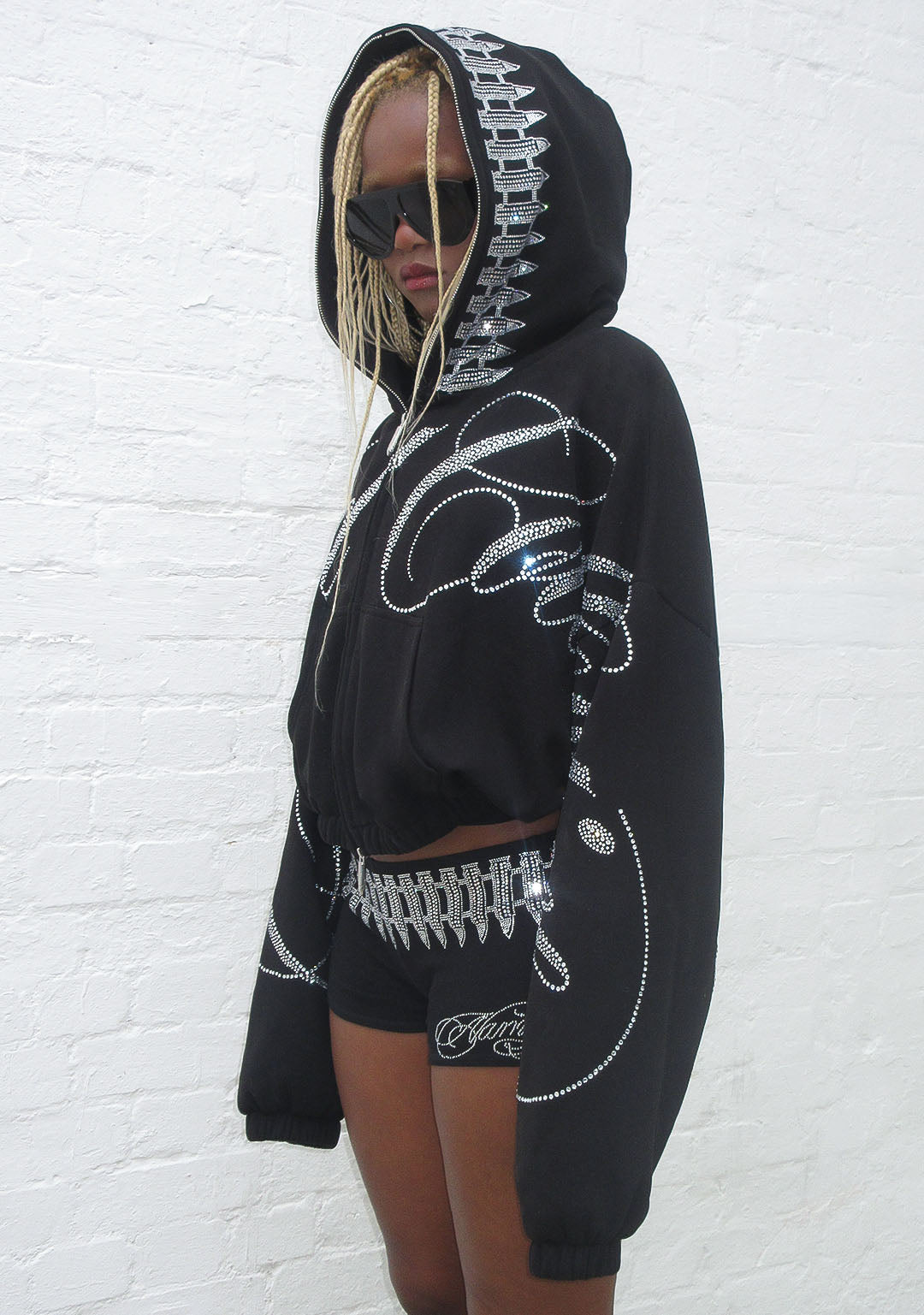 Enemy Rhinestone Crop Zip Hoodie Black – NAMED COLLECTIVE®