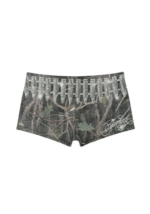 ENEMY RHINESTONE MICRO HOTPANT SHORTS TREE CAMO
