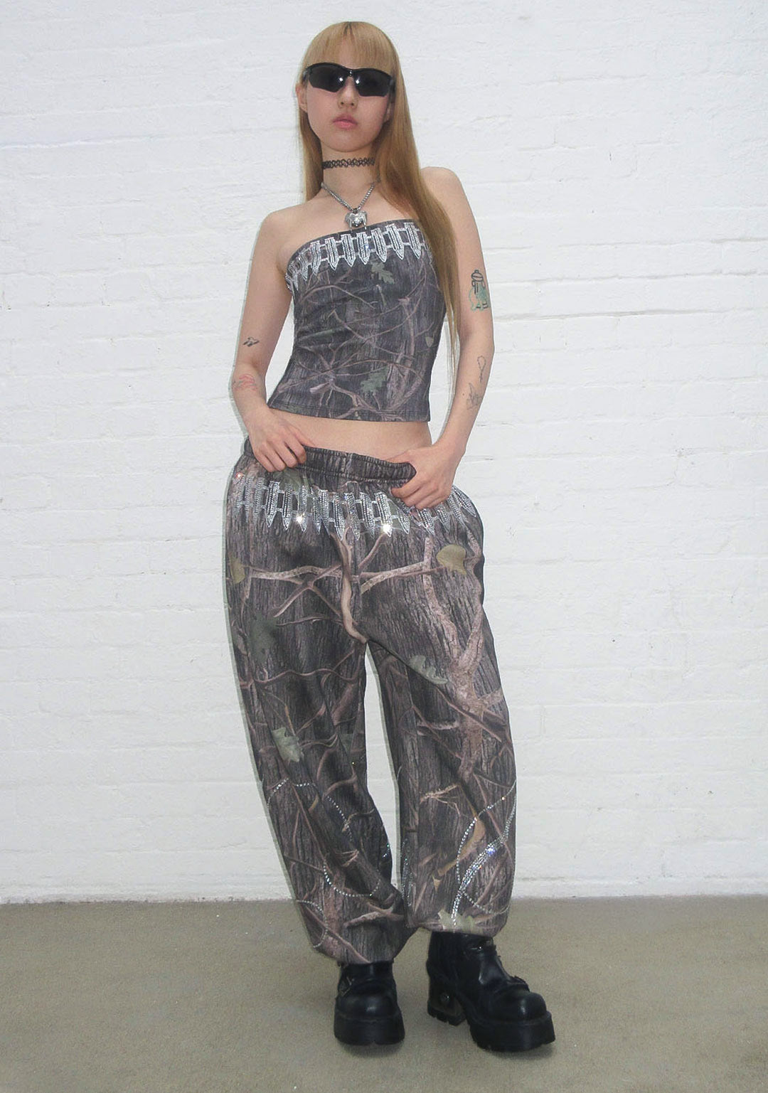 ENEMY RHINESTONE SWEATPANTS TREE CAMO