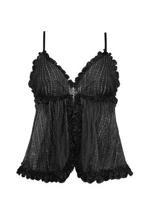 ENVY SHEER SNAKESKIN MESH CAMI TOP CHARCOAL