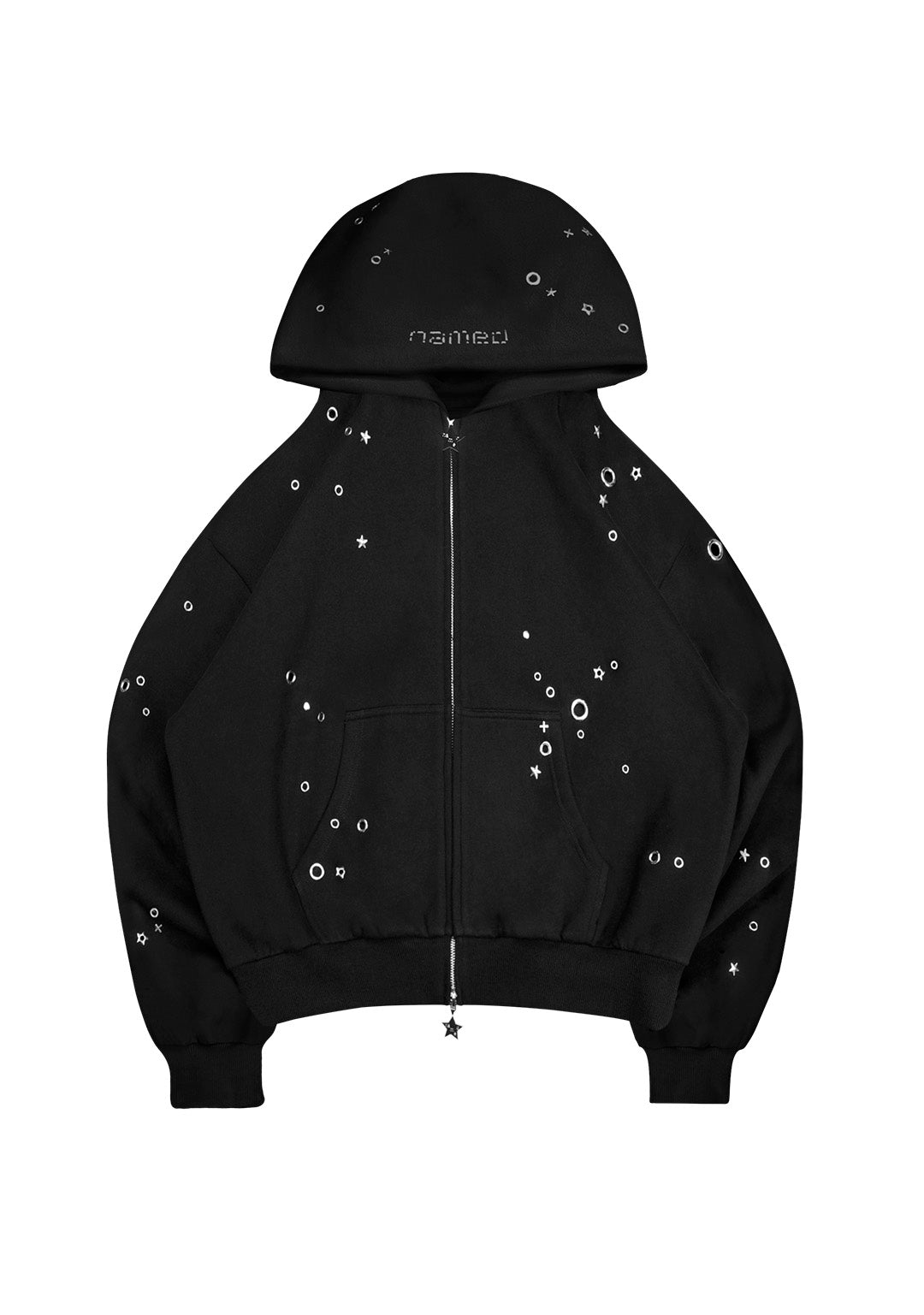 GLITCH EYELET ZIP HOODIE BLACK