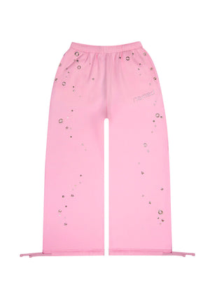 GLITCH EYELET OVERSIZED SWEATPANTS BABY PINK