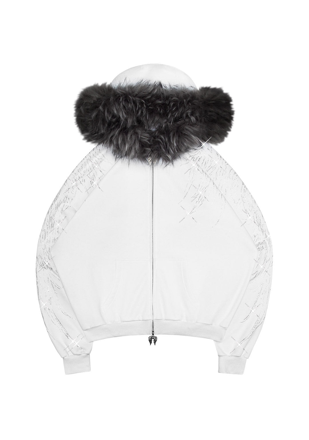 Fallen Faux Fur Rhinestone Zip Hoodie White – NAMED COLLECTIVE®