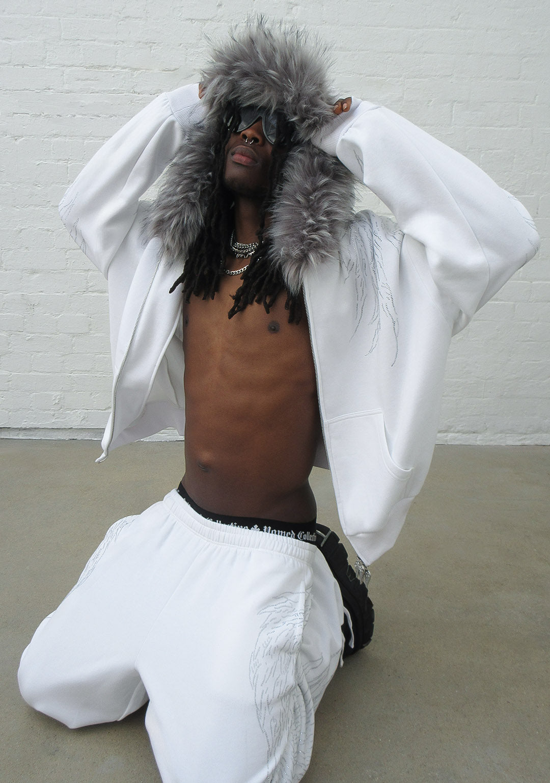 Fallen Faux Fur Rhinestone Zip Hoodie White – NAMED COLLECTIVE®
