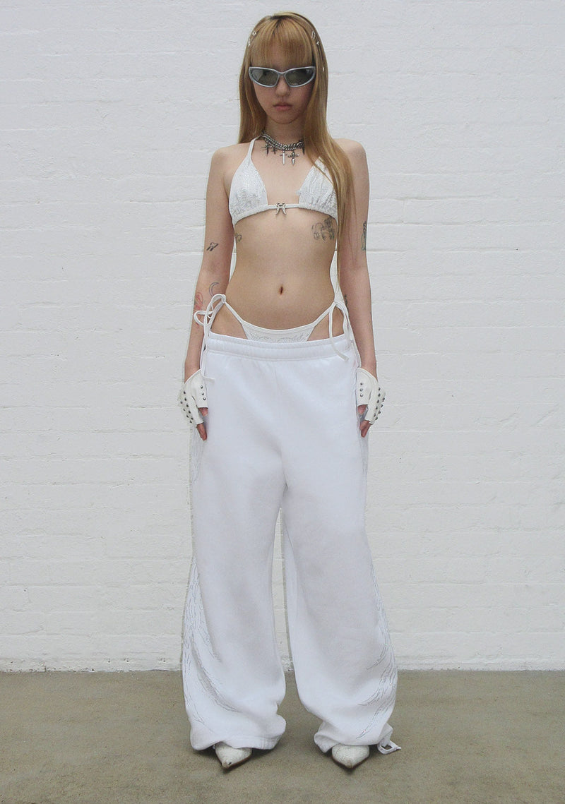 FALLEN RHINESTONE OVERSIZED SWEATPANTS WHITE