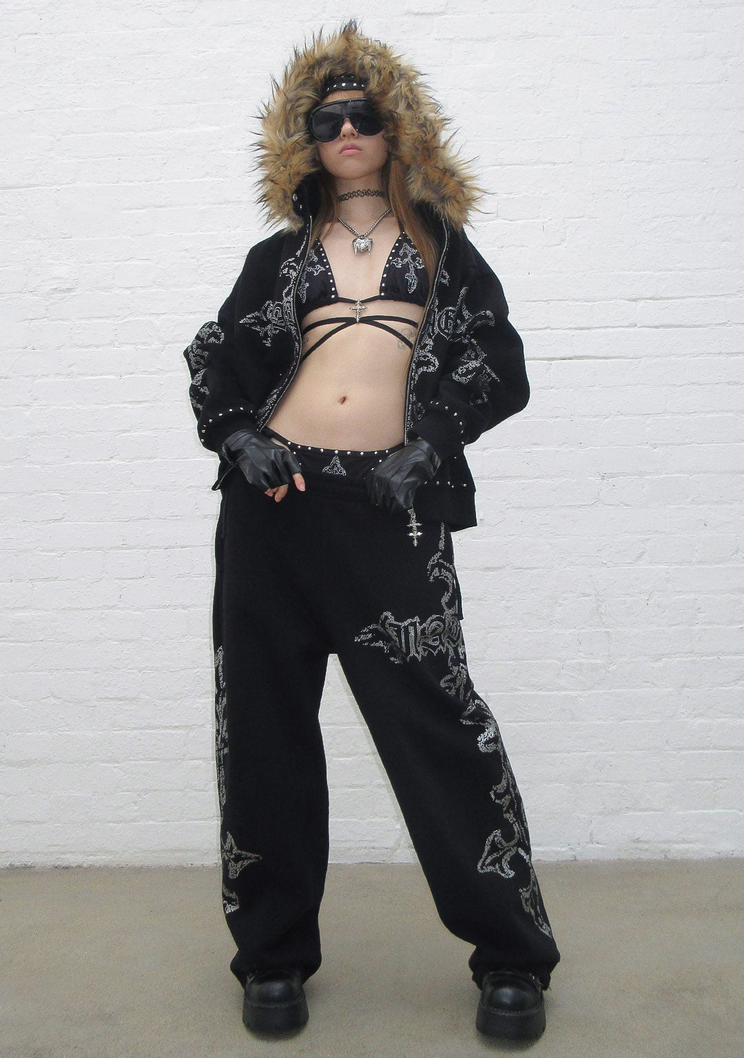 Feral Faux Fur Studded Zip Hoodie Black Detachable Fur – NAMED