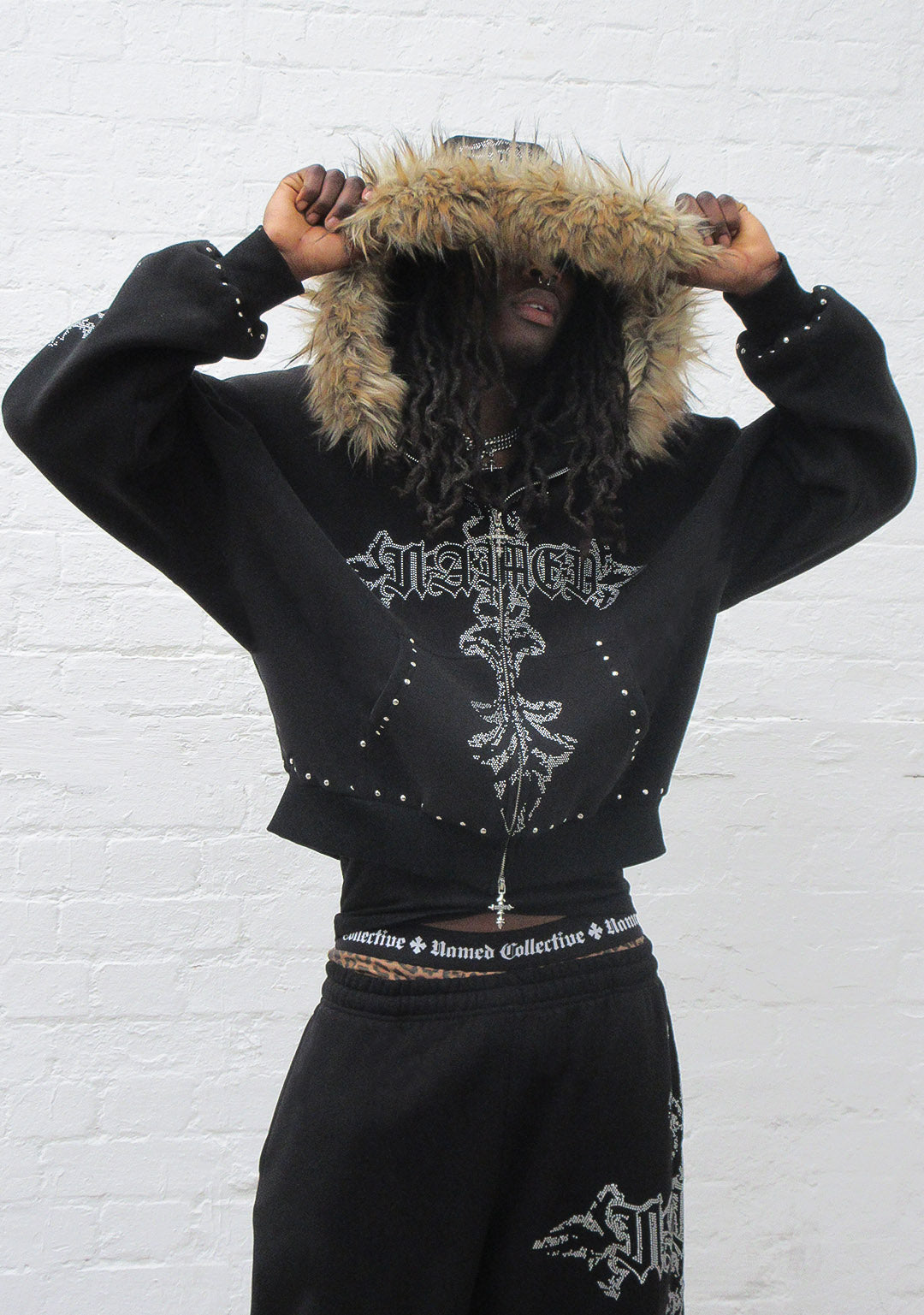 Feral Faux Fur Studded Zip Hoodie Black Detachable Fur – NAMED