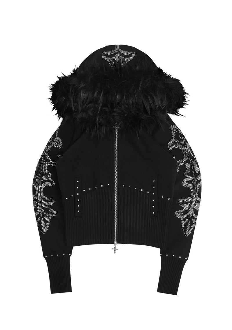 FERAL FAUX FUR FITTED ZIP HOODIE BLACK (DETACHABLE FUR)