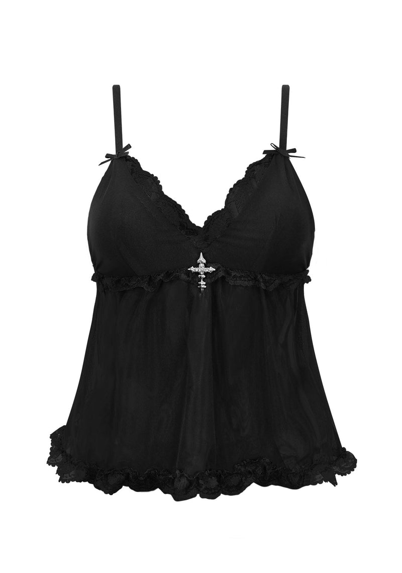 FERAL SHEER MESH CAMI TOP BLACK