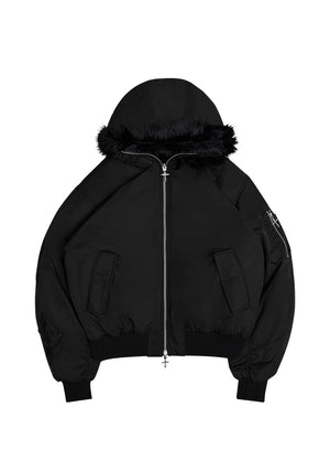 FERAL FAUX FUR REVERSIBLE BOMBER JACKET BLACK
