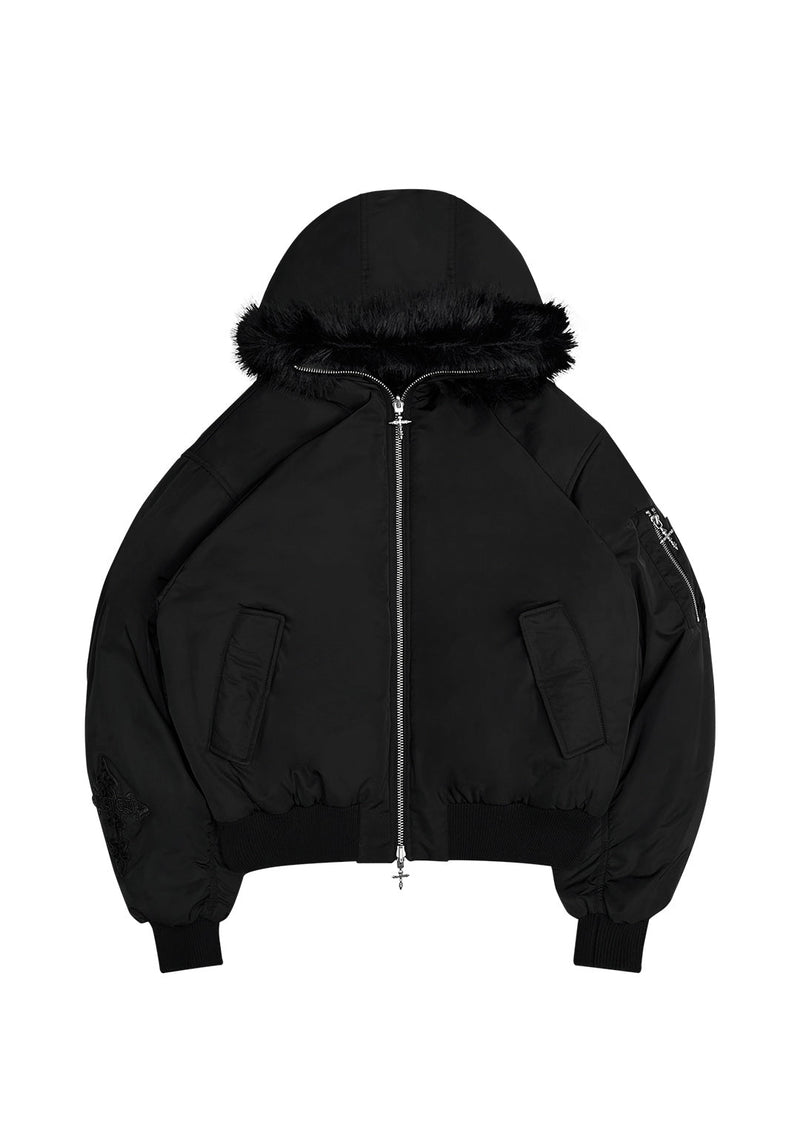 FERAL FAUX FUR REVERSIBLE BOMBER JACKET BLACK