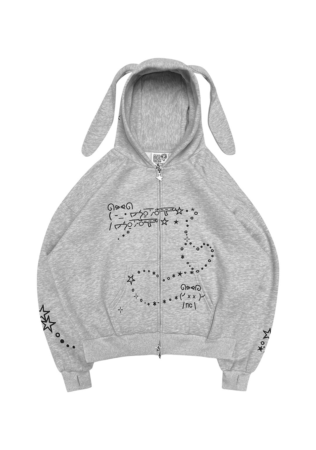Malfunction Bunny Zip Hoodie Grey Marl Detachable Ears – NAMED
