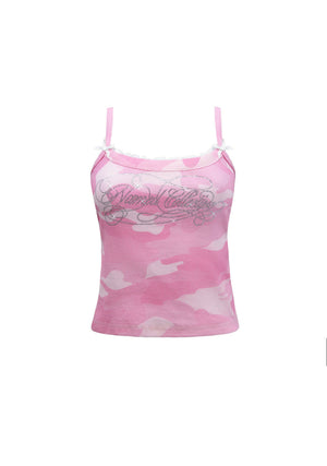 HUSH MESH BACK FITTED CAMI TOP PINK CAMO