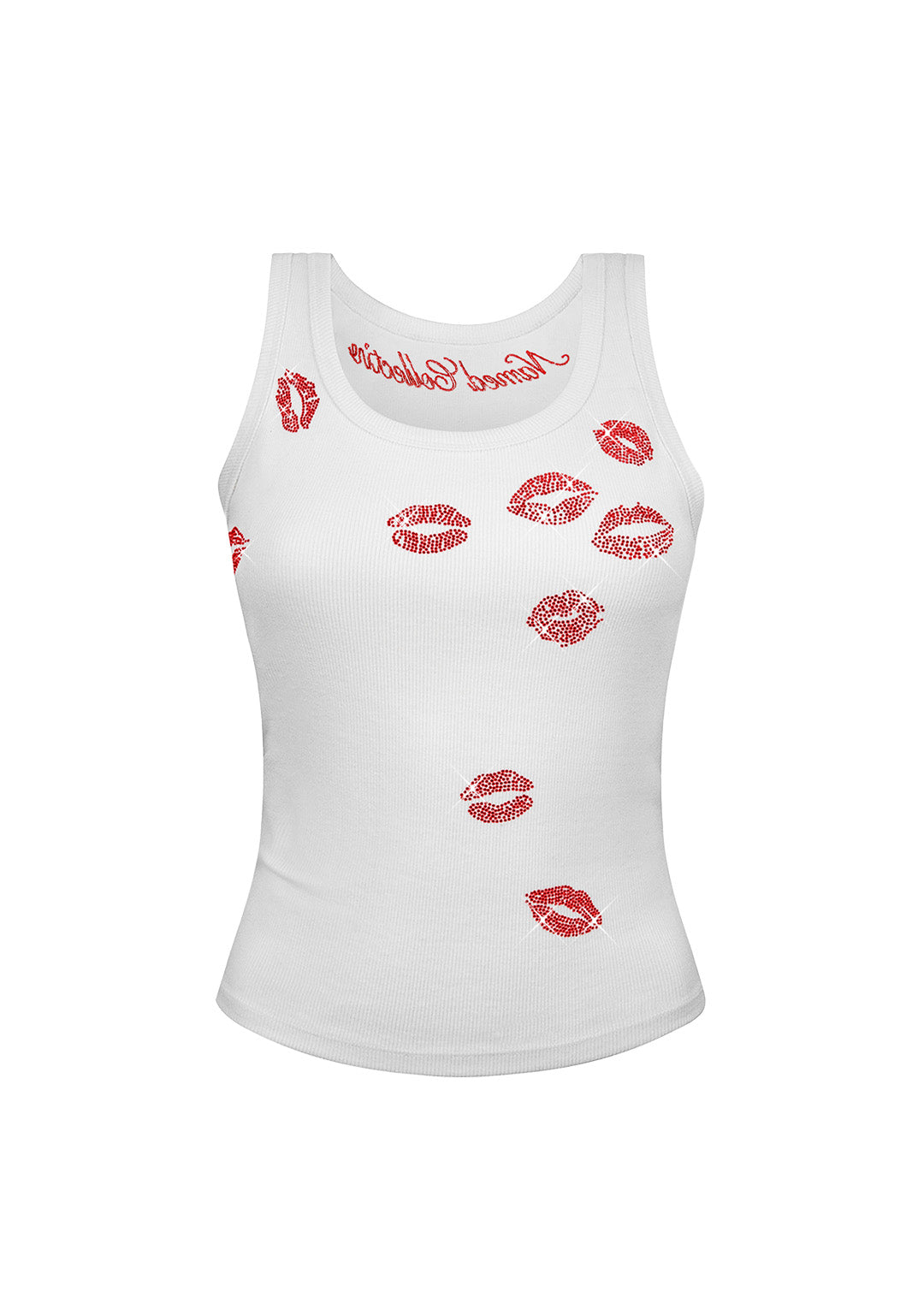 KISSES RHINESTONE RIBBED TANK WHITE – NAMED COLLECTIVE®
