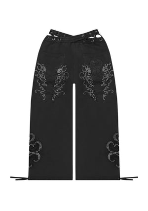 VENDETTA LACE UP OVERSIZED SWEATPANTS BLACK VINTAGE WASH