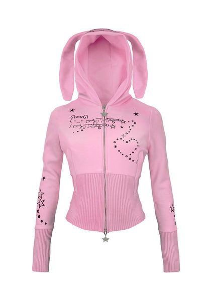 Malfunction Bunny Fitted Hoodie Baby Pink (Detachable Ears