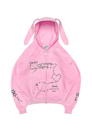 MALFUNCTION BUNNY ZIP HOODIE BABY PINK (DETACHABLE EARS)
