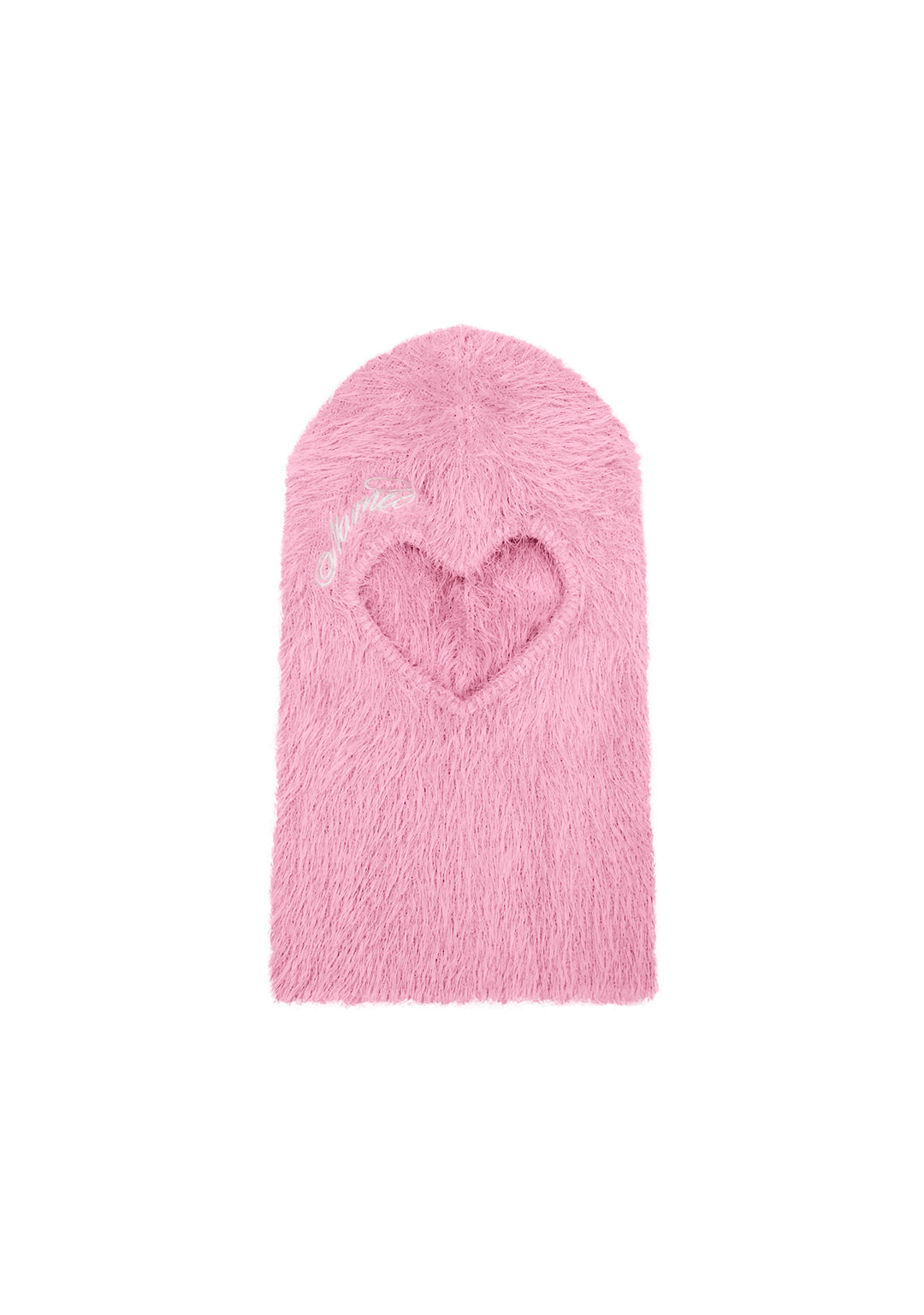 PREY FLUFFY KNIT HEART BALACLAVA BABY PINK