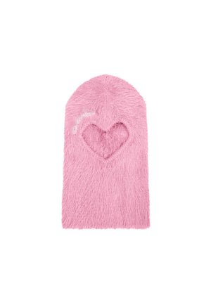 PREY FLUFFY KNIT HEART BALACLAVA BABY PINK