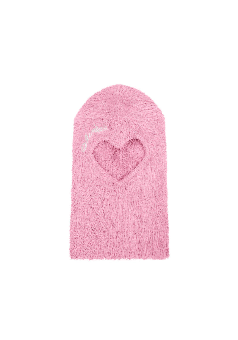 PREY FLUFFY KNIT HEART BALACLAVA BABY PINK