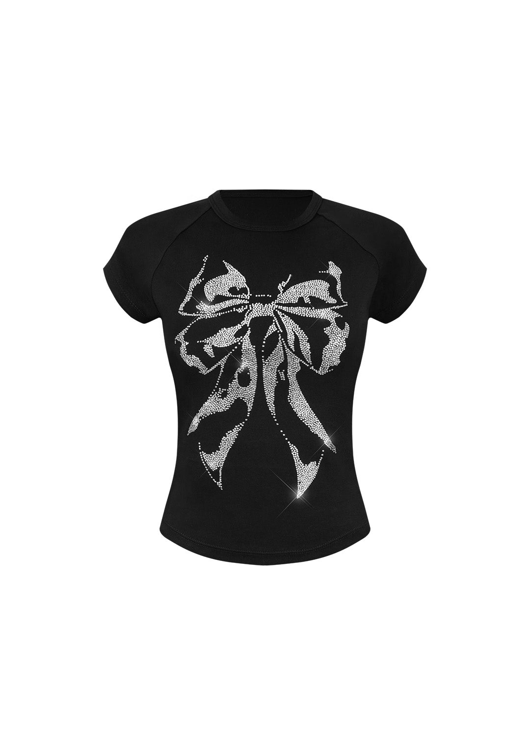 NOCTURNAL RHINESTONE BOW BABY TEE BLACK