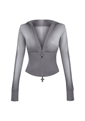 RUMOUR STUDDED FITTED ZIP HOODIE GRADIENT GREY