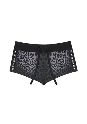 RUMOUR STUDDED MICRO SHORTS GREY LEOPARD