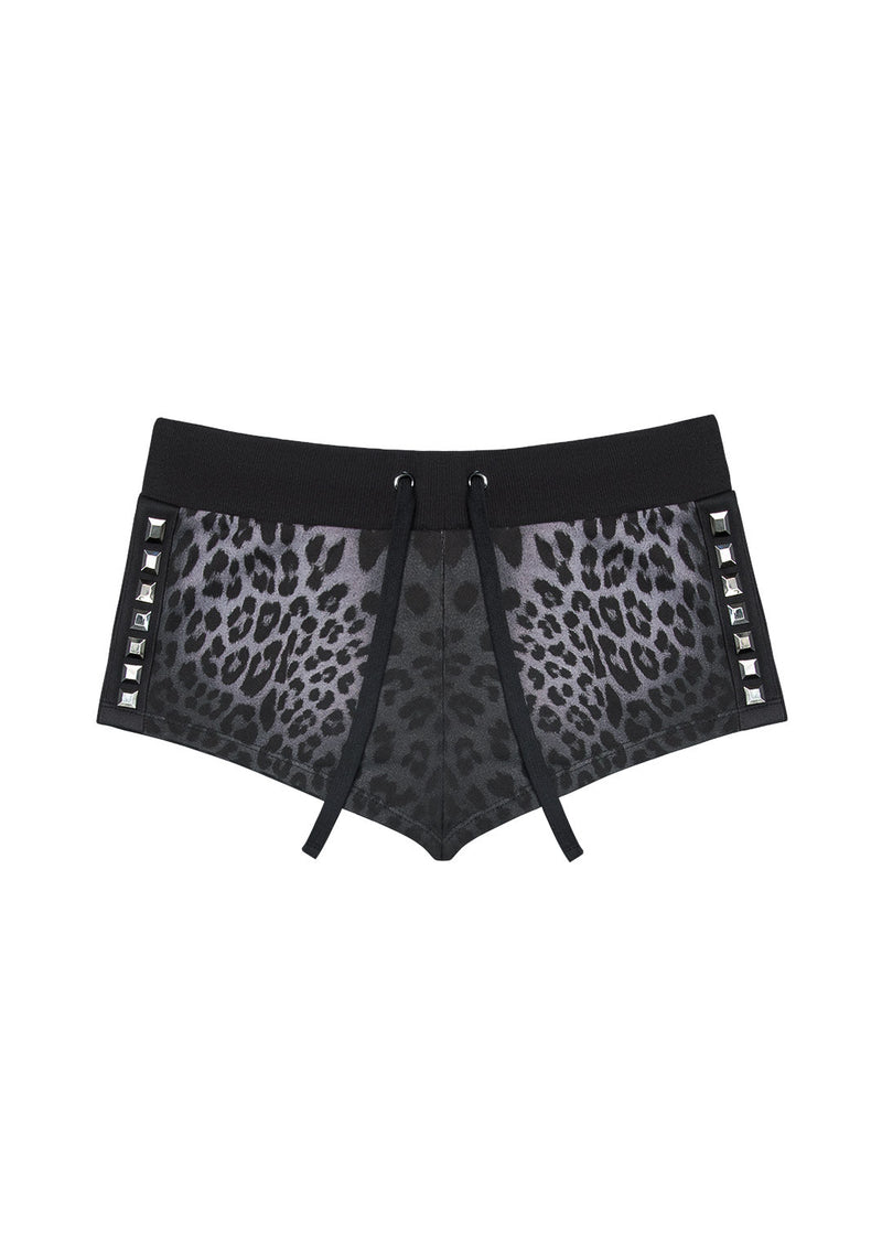 RUMOUR STUDDED MICRO SHORTS GREY LEOPARD