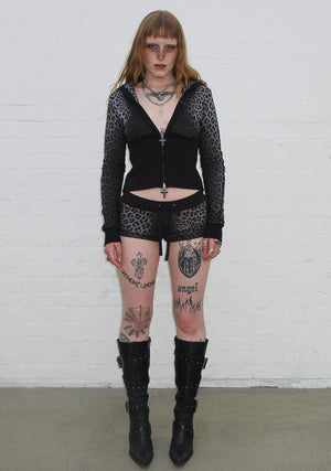 RUMOUR STUDDED MICRO SHORTS GREY LEOPARD