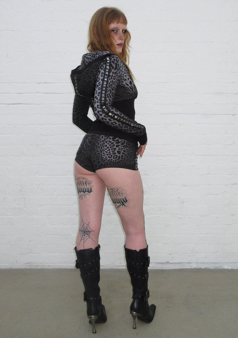 RUMOUR STUDDED MICRO SHORTS GREY LEOPARD