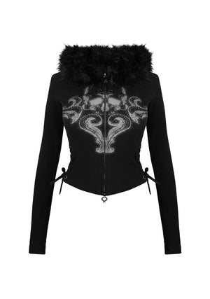 VENDETTA SCULPT STRETCH ZIP HOODIE BLACK (DETACHABLE FAUX FUR)