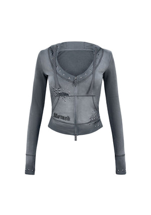 SHADOW STUDDED FITTED HOODIE WASHED GREY