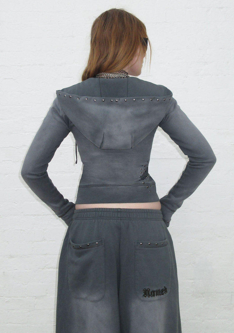 SHADOW STUDDED FITTED HOODIE WASHED GREY