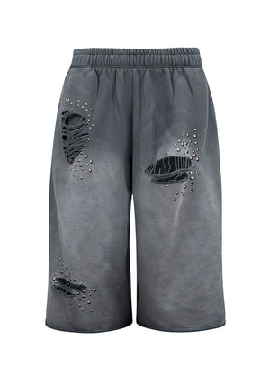 SHADOW STUDDED OVERSIZED SWEATSHORTS WASHED GREY