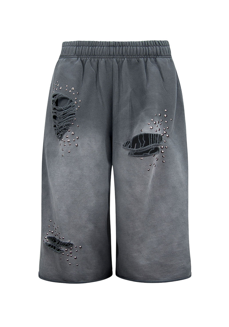 SHADOW STUDDED OVERSIZED SWEATSHORTS WASHED GREY