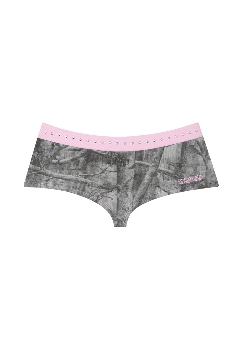 SPOILT RHINESTONE MICRO HOTPANT SHORTS TREE CAMO