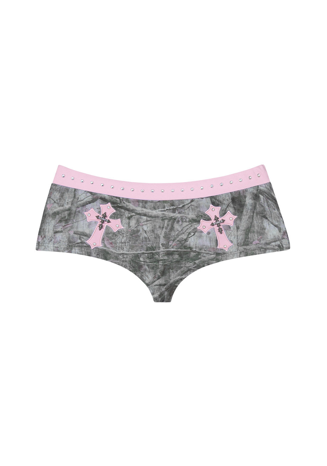 SPOILT RHINESTONE MICRO HOTPANT SHORTS TREE CAMO